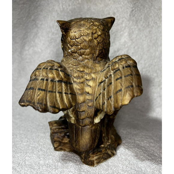 Vintage Homco Porcelain Brown Owl On Log With Raised Wings 5" Figurine #1114 - Picture 2 of 6